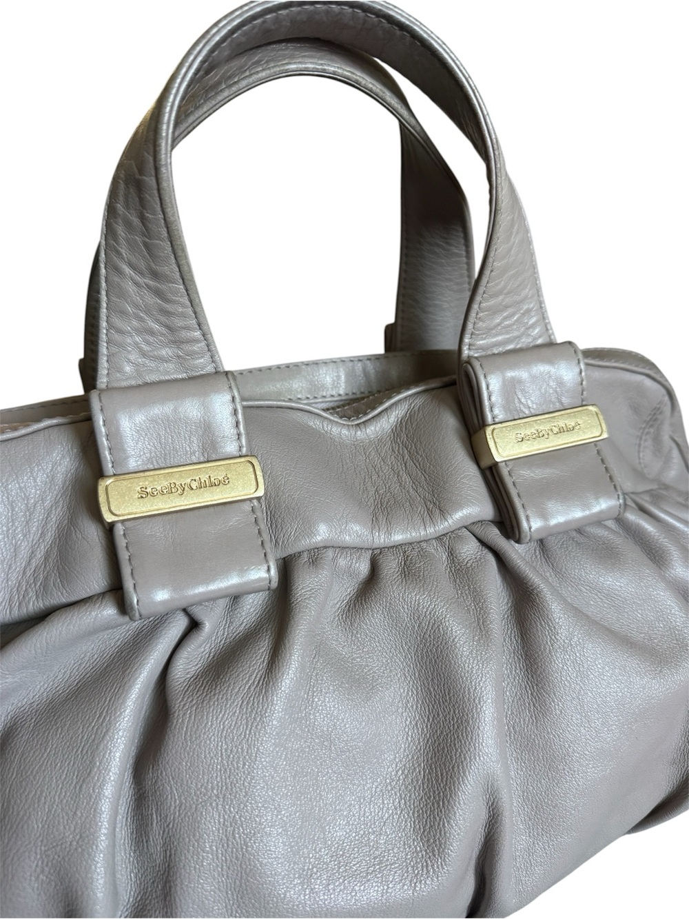 Authentic See by Chloé Taupe Leather Pleated Satchel Shoulder Bag - Picture 4 of 12